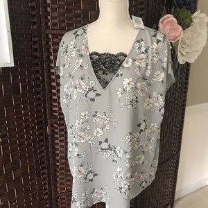 Torrid Cropped Sleeve Cool Toned Floral Blouse